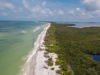 Cayo Costa Island Beach, Florida Close to Pine Island, Bokeelia Sanibel, white sands aerial drone view