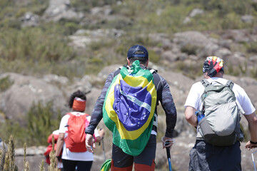 Mountaineer climbing brazil's highest peaks in the mountains with extensive hiking and backpacking.
