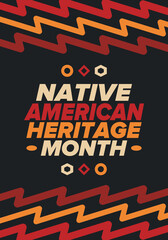 Naklejka premium Native American Heritage Month in November. American Indian culture. Celebrate annual in United States. Tradition pattern. Poster, card, banner and background. Vector ornament, illustration