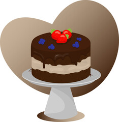 Vector illustration of chocolate cake with berries.