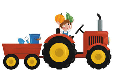 cartoon scene with working farmer son illustration for children
