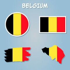 Fototapeta premium Colorful flag, map pointer and map of Belgium in the colors of the Belgian flag.