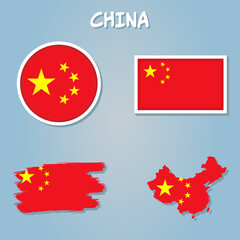 Creative vector China country border outline map made flag.