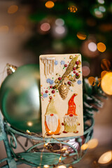 A beautifully crafted holiday gingerbread with a Nutcracker design, perfect for Christmas decor.
