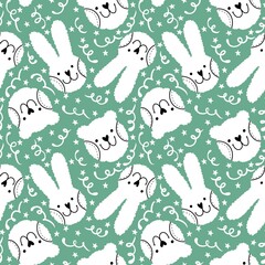 Cartoon animals seamless doodle rabbit and bear pattern for wrapping paper and kids clothes print and fabrics