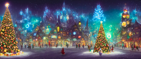 Artistic concept painting of a christmas street at night, background illustration.