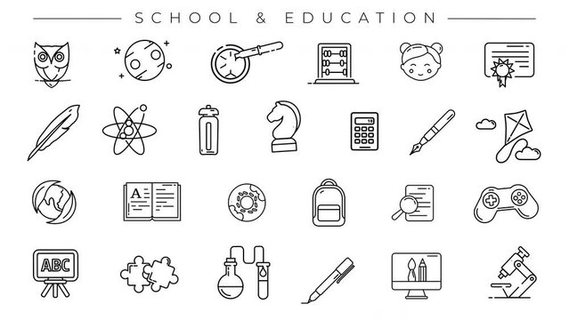 Set of School and Education line icons on the alpha channel.