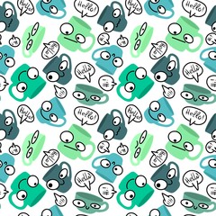 Doodle cartoon seamless tea coffee cups pattern for menu and kids clothes print and wrapping and kitchen and fabrics