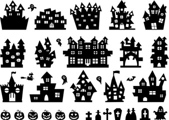 Set of halloween icons. Halloween haunted house isolated on a white background