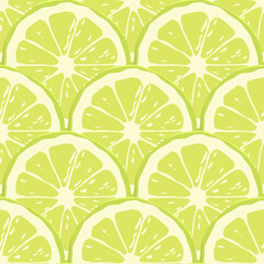 Vector Citrus Fruit Seamless Pattern with Green Lime Round Pieces. Design Element for Wallpapers, Invitations, Cards, Prints, Web, Gifts, Textile, Apparel. Fruit Print, Freshness Concept, Lemonade