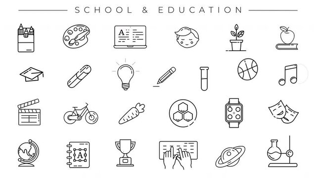 School and Education set of line icons on the alpha channel.