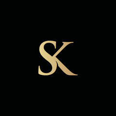 Elegant luxury gold monogram initial vector logo SK
