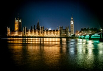 Houses of parliament and Big Ben in London at night