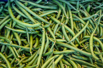 Green bean for sale in market. Fresh green beans.