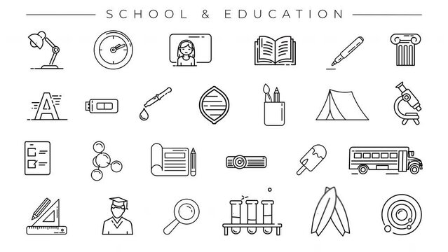 School and Education collection of line icons on the alpha channel.