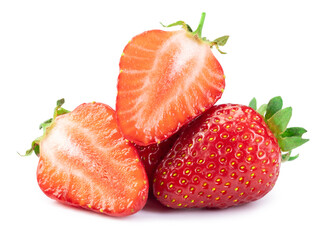 sliced strawberry isolated on a white background.