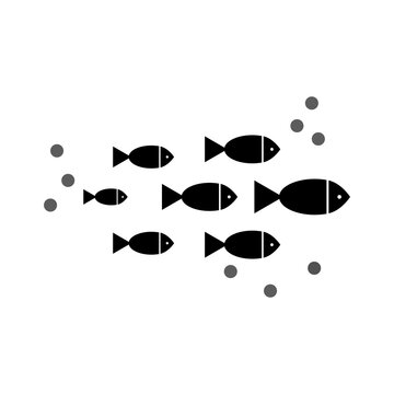 black school of fish icon. Natural background. Vector illustration. Stock image.