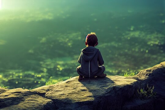 Lonely child watching landscape