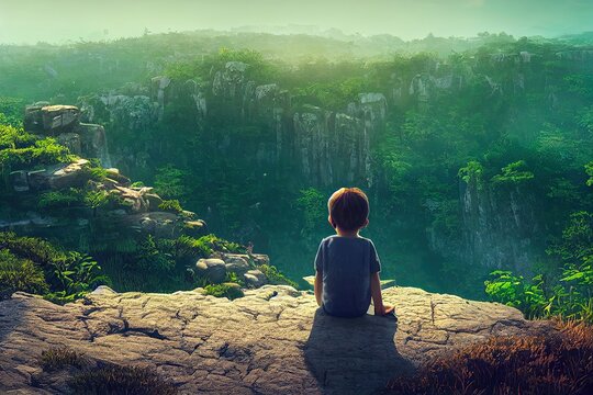 Lonely child watching landscape
