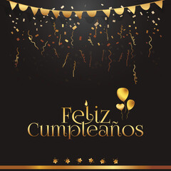 Feliz cumpleaños Happy birthday in spanish lettering with golden gradient luxury concept