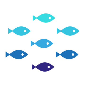 Blue school of fish. Summer illustration. Vector illustration. Stock image.