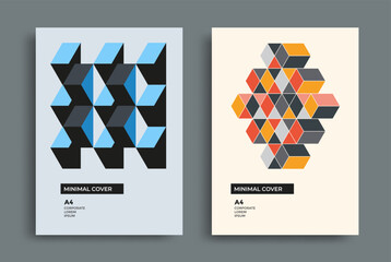 Bauhaus modern design posters with geometric color shapes. Minimal abstract composition for flyer, brochure A4. Vector