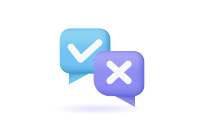 unique realistic survey reaction check cross symbols icon 3d design isolated on background.Trendy and modern vector in 3d style.