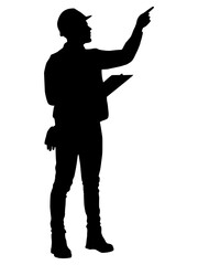 Silhouette of worker with a helmet. Vector flat style illustration isolated on white