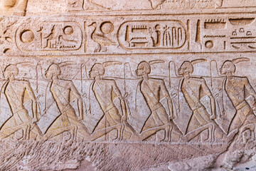 Relief mural depicting captured Nubians at the Great Temple of Ramesses II.