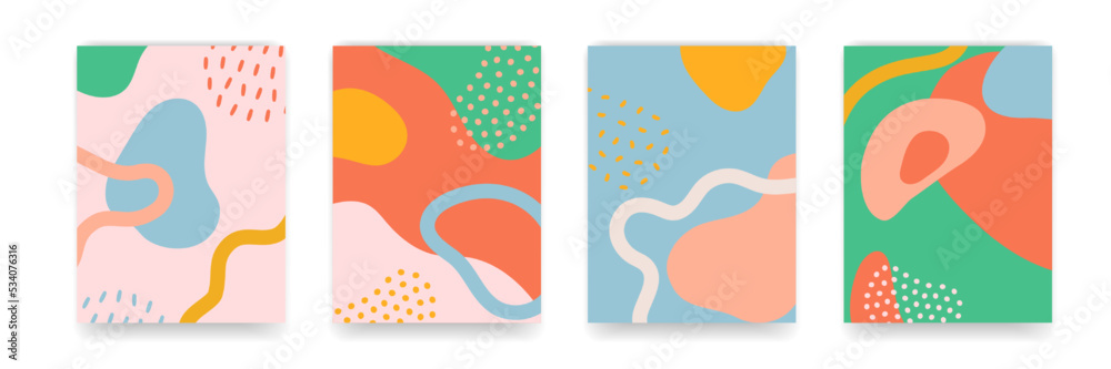 Aufkleber Background pattern, abstract color forms, vector Boho doodle and pop art creative covers design. Modern and retor minimalism trendy pattern background with abstract lines and popart color shapes