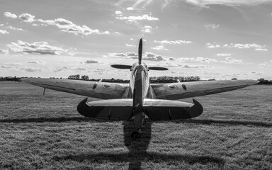 Fighter airplane on the ground monochrome
