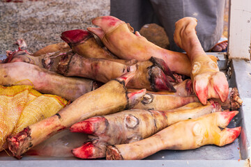 Cow feet for sale at a shop in Luxor.