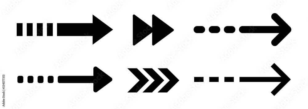 Aufkleber advance arrow or forward direction icon set in black design. vector illustration.