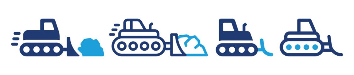 Obraz premium Bulldozer icon set. Loader machine for earthmoving works removing soil, icon solid and outline design vector illustration.