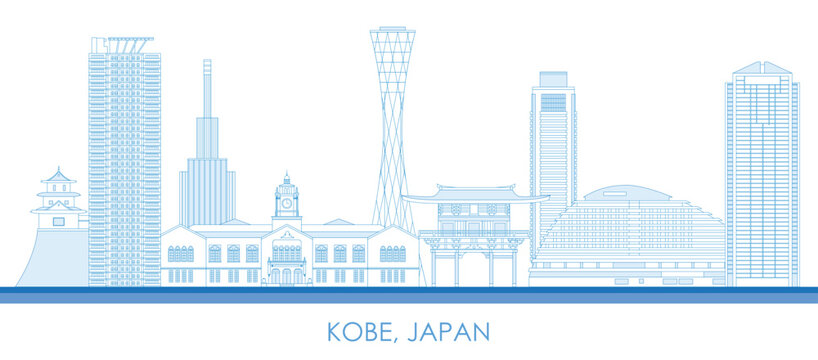 Outline Skyline panorama of city of Kobe, Japan - vector illustration