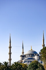 view of the dome of a beautiful blue mosque in Istanbul Turkey