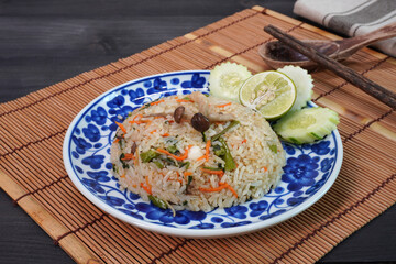 Vegetarian fried rice. Mixed vegetables vegetarian fired rice. Vegetarian food. Vegetarian festival