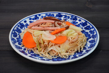Vegetarian Hong Kong Noodle. Vegetarian food. Vegetarian festival. Selective focus, copy space