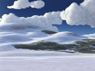 Fototapeta premium Snowy field with clouds