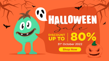 Halloween Promo Sale Banner Vector Background