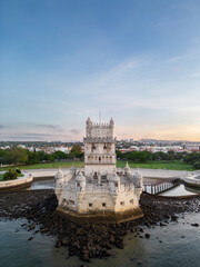 Fototapeta premium Aerial views of Torre de Belém - Rio Tejo, Lisboa - Portugal