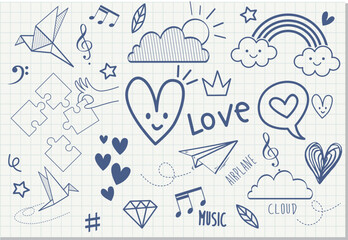 Heart Icons Set, hand drawn icons and illustrations for valentines and wedding