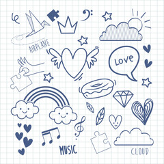 Heart Icons Set, hand drawn icons and illustrations for valentines and wedding