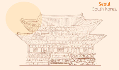 Seoul South Korea hand drawing vector illustration 