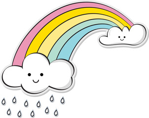 Cute Smiling Cloud with Colorful Rain Drops