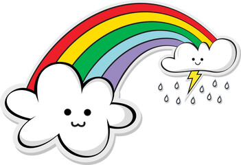 Cute Smiling Cloud with Colorful Rain Drops
