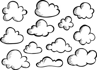 Set of Hand Drawing Clouds,Vector illustration
