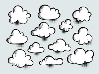 Set of Hand Drawing Clouds,Vector illustration