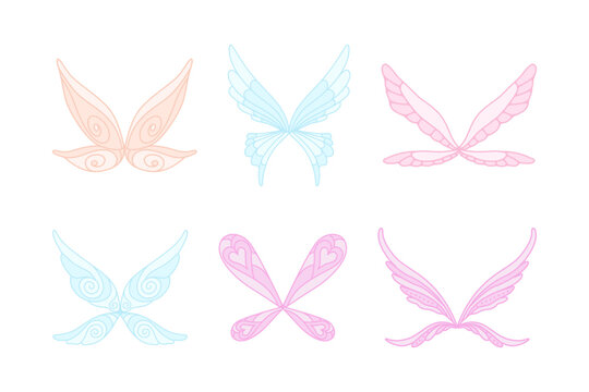 Set of fairy wings of delicate pink and blue colors cartoon vector illustration