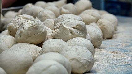Prepared dough balls for restaurant baking. Pizza, pita,  dough balls